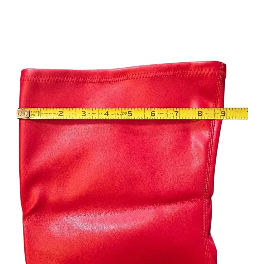 Fashion Nova Red Faux Leather Thigh High Stiletto Boots Pointed Toe Womens Sz 9